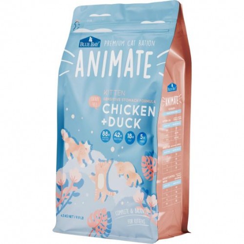 BLUE BAY - 倍力【Animate無穀貓糧】成幼貓/腸胃舒敏配方乾糧 #原野雞鴨 4.5kg