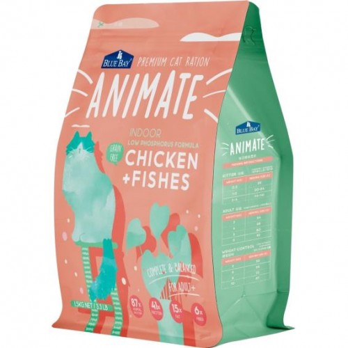 倍力 Blue Bay -【Animate無穀貓飼料】海魚鮮雞 (室內貓/低磷配方) 1.5kg